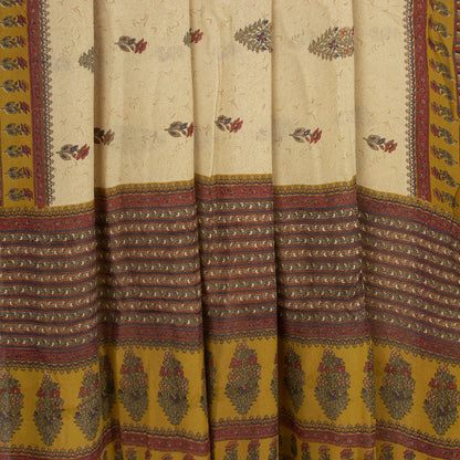 Sanskriti Vintage Cream Sarees 100%Pure Georgette Floral Printed 5YD Indian Sari