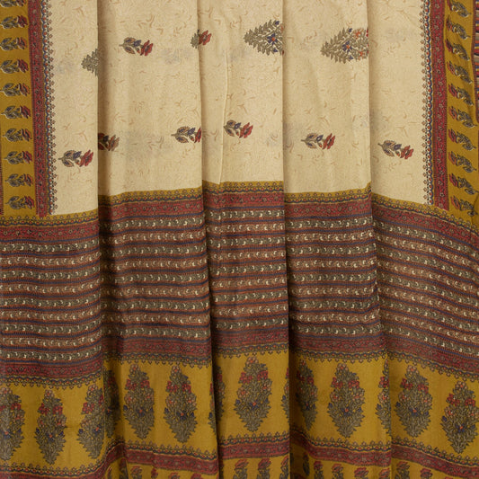 Sanskriti Vintage Cream Sarees 100%Pure Georgette Floral Printed 5YD Indian Sari