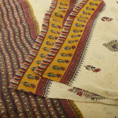 Sanskriti Vintage Cream Sarees 100%Pure Georgette Floral Printed 5YD Indian Sari