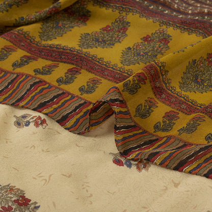Sanskriti Vintage Cream Sarees 100%Pure Georgette Floral Printed 5YD Indian Sari