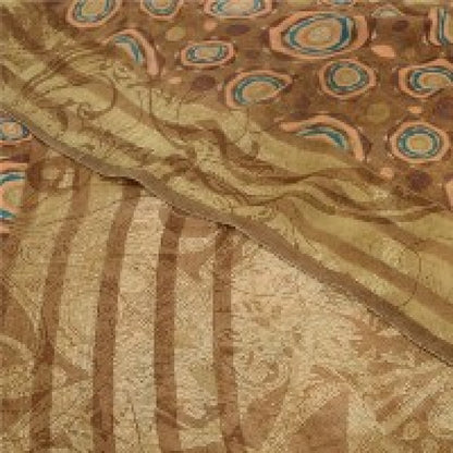 Sanskriti Vintage Brown Sarees Pure Georgette Silk Printed Sari 5YD Craft Sustainable Fabric