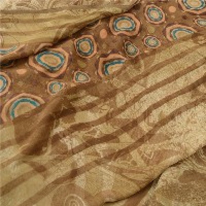 Sanskriti Vintage Brown Sarees Pure Georgette Silk Printed Sari 5YD Craft Sustainable Fabric