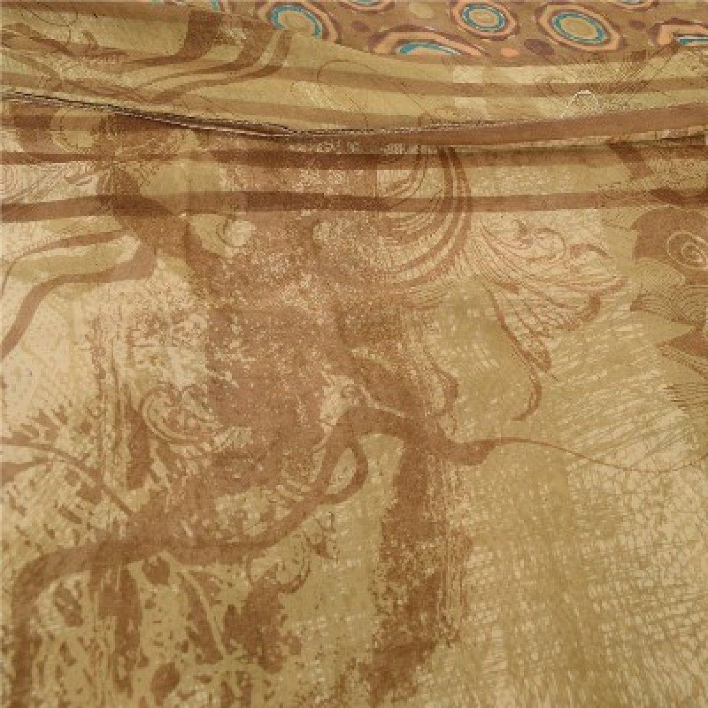Sanskriti Vintage Brown Sarees Pure Georgette Silk Printed Sari 5YD Craft Sustainable Fabric