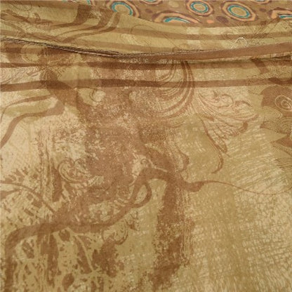 Sanskriti Vintage Brown Sarees Pure Georgette Silk Printed Sari 5YD Craft Sustainable Fabric