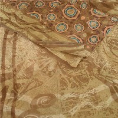 Sanskriti Vintage Brown Sarees Pure Georgette Silk Printed Sari 5YD Craft Sustainable Fabric