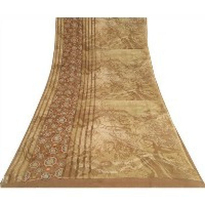 Sanskriti Vintage Brown Sarees Pure Georgette Silk Printed Sari 5YD Craft Sustainable Fabric