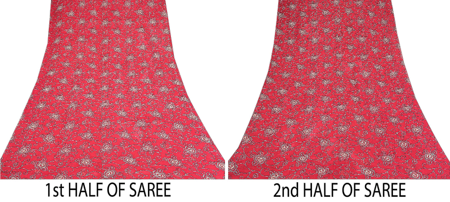 Sanskriti Vintage Red Sarees Pure Georgette Silk Printed Blouse Pc Sari Sustainable Fabric