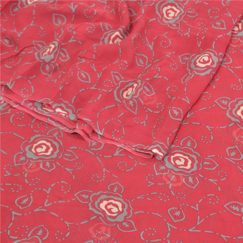 Sanskriti Vintage Red Sarees Pure Georgette Silk Printed Blouse Pc Sari Sustainable Fabric