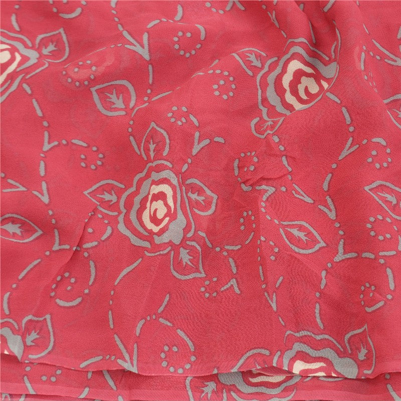 Sanskriti Vintage Red Sarees Pure Georgette Silk Printed Blouse Pc Sari Sustainable Fabric
