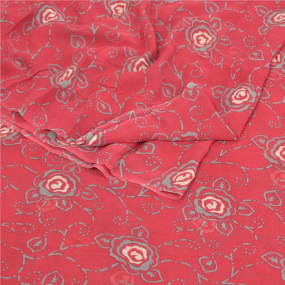Sanskriti Vintage Red Sarees Pure Georgette Silk Printed Blouse Pc Sari Sustainable Fabric