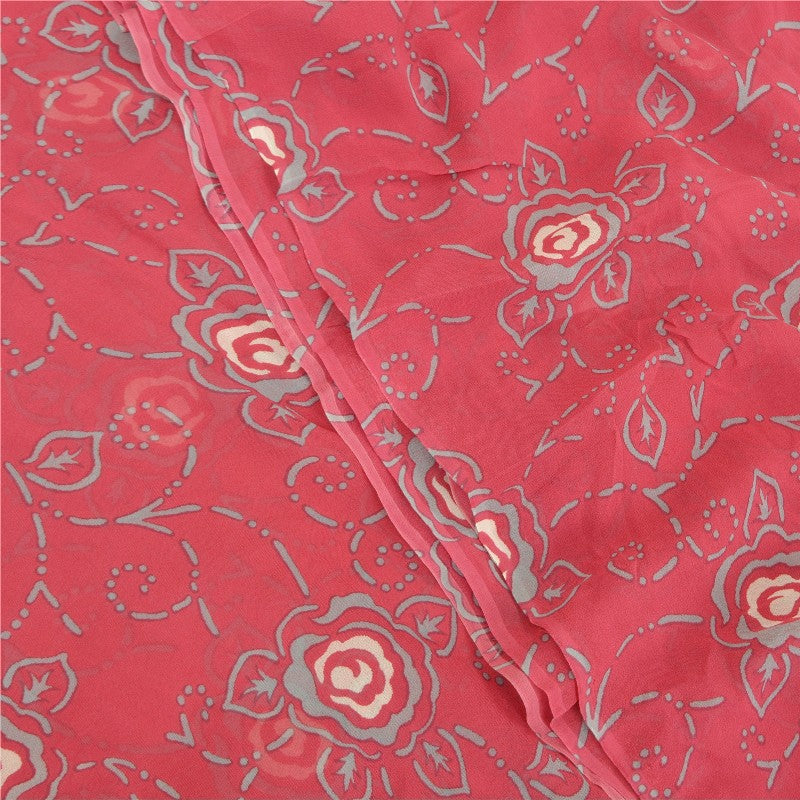 Sanskriti Vintage Red Sarees Pure Georgette Silk Printed Blouse Pc Sari Sustainable Fabric
