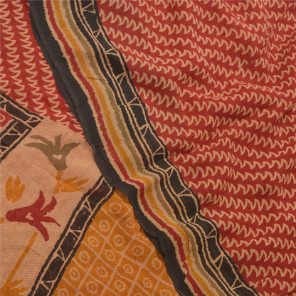 Sanskriti Vintage Saree Dark Red 100% Pure Georgette Silk 5 YD Saree Abstract Printed Sari Craft Fabric Add-Elegance to Curtains, Sewing