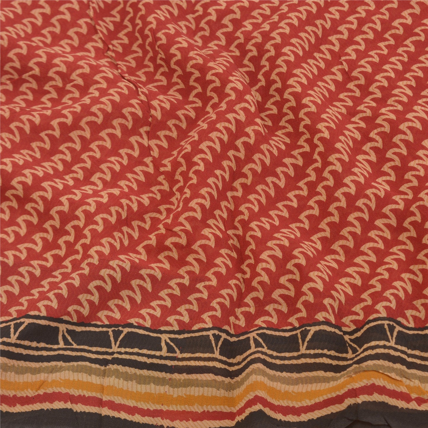 Sanskriti Vintage Saree Dark Red 100% Pure Georgette Silk 5 YD Saree Abstract Printed Sari Craft Fabric Add-Elegance to Curtains, Sewing