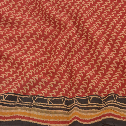 Sanskriti Vintage Saree Dark Red 100% Pure Georgette Silk 5 YD Saree Abstract Printed Sari Craft Fabric Add-Elegance to Curtains, Sewing
