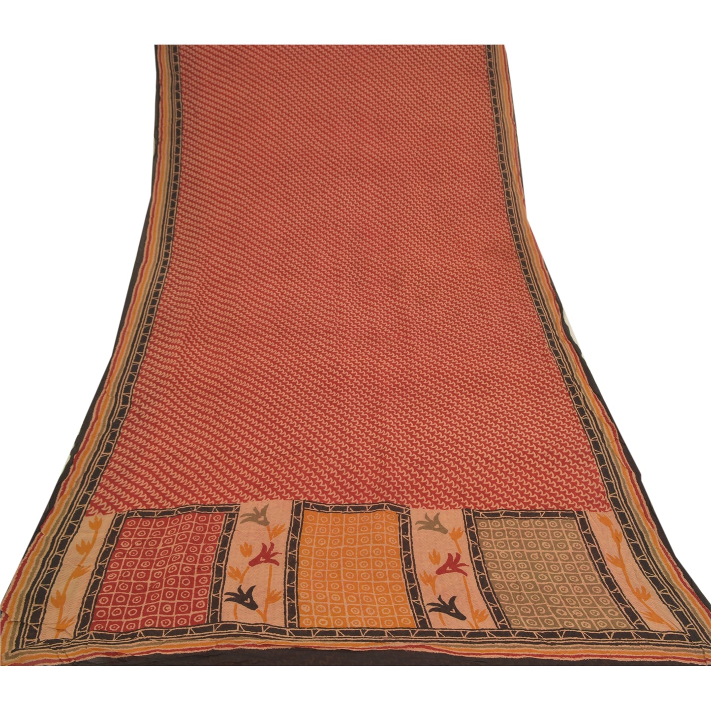 Sanskriti Vintage Saree Dark Red 100% Pure Georgette Silk 5 YD Saree Abstract Printed Sari Craft Fabric Add-Elegance to Curtains, Sewing