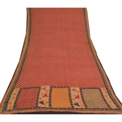 Sanskriti Vintage Saree Dark Red 100% Pure Georgette Silk 5 YD Saree Abstract Printed Sari Craft Fabric Add-Elegance to Curtains, Sewing