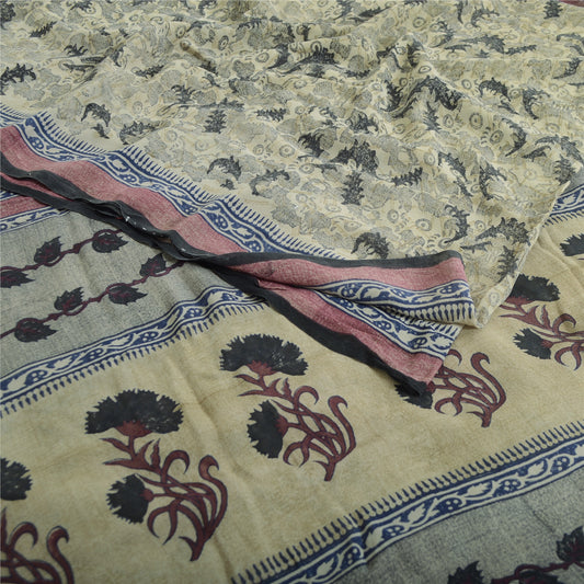 Sanskriti Vintage shade of Ivory Sarees Pure Georgette Printed Sari Craft Fabric