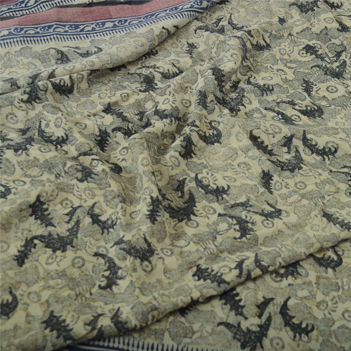Sanskriti Vintage shade of Ivory Sarees Pure Georgette Printed Sari Craft Fabric