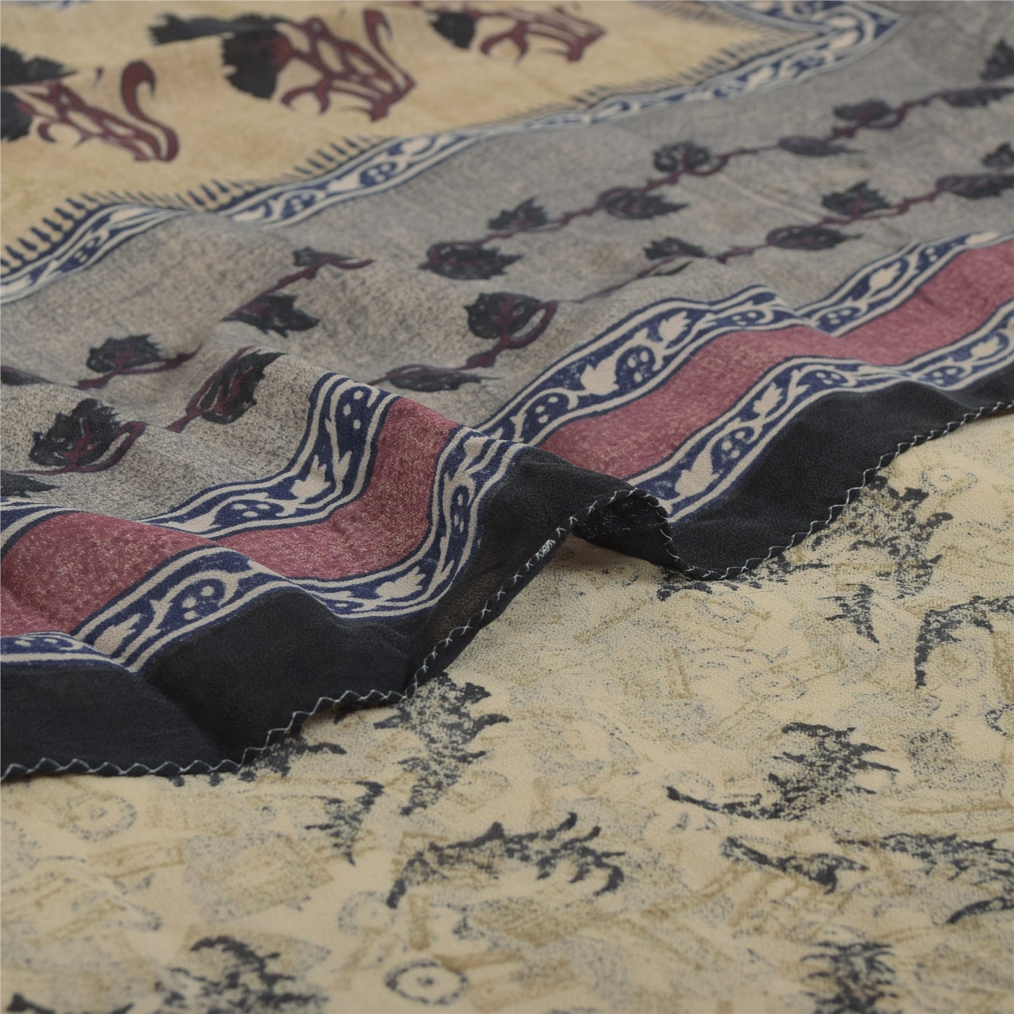 Sanskriti Vintage shade of Ivory Sarees Pure Georgette Printed Sari Craft Fabric
