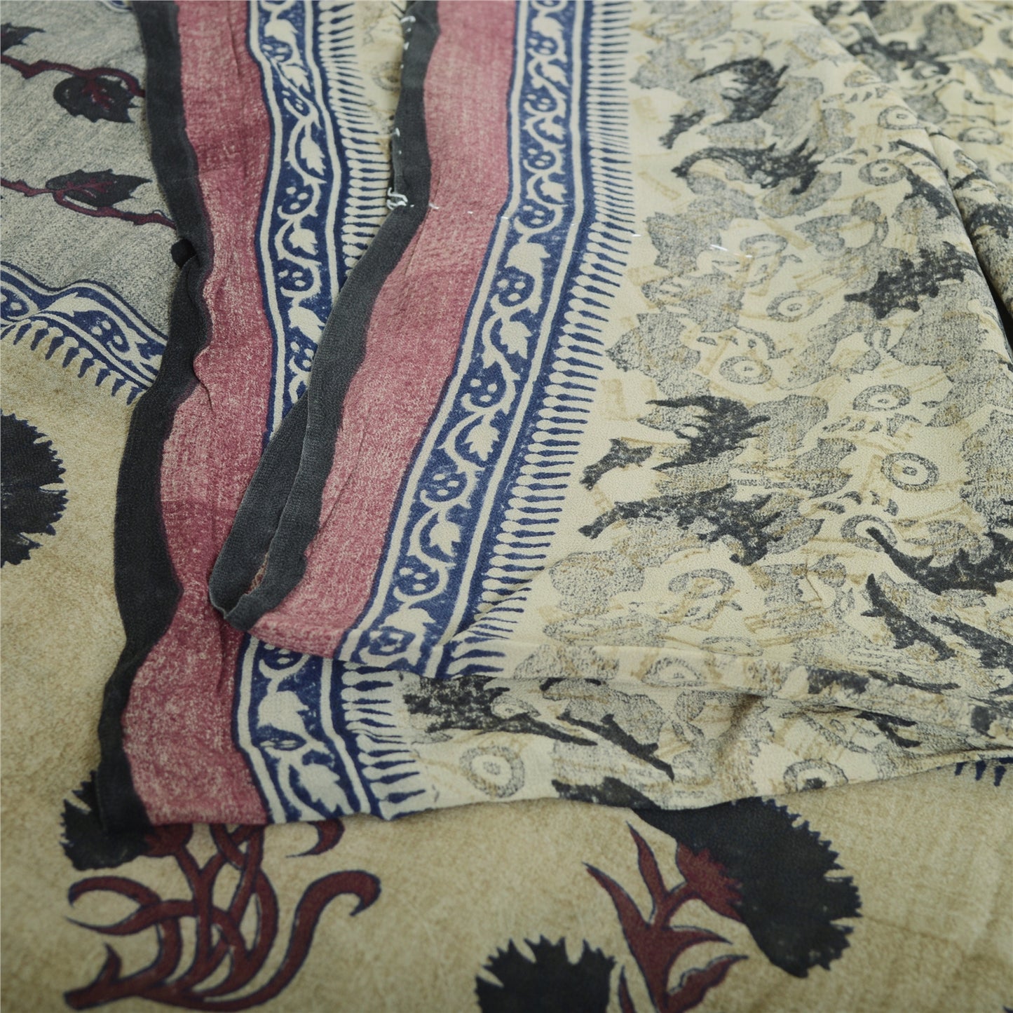 Sanskriti Vintage shade of Ivory Sarees Pure Georgette Printed Sari Craft Fabric