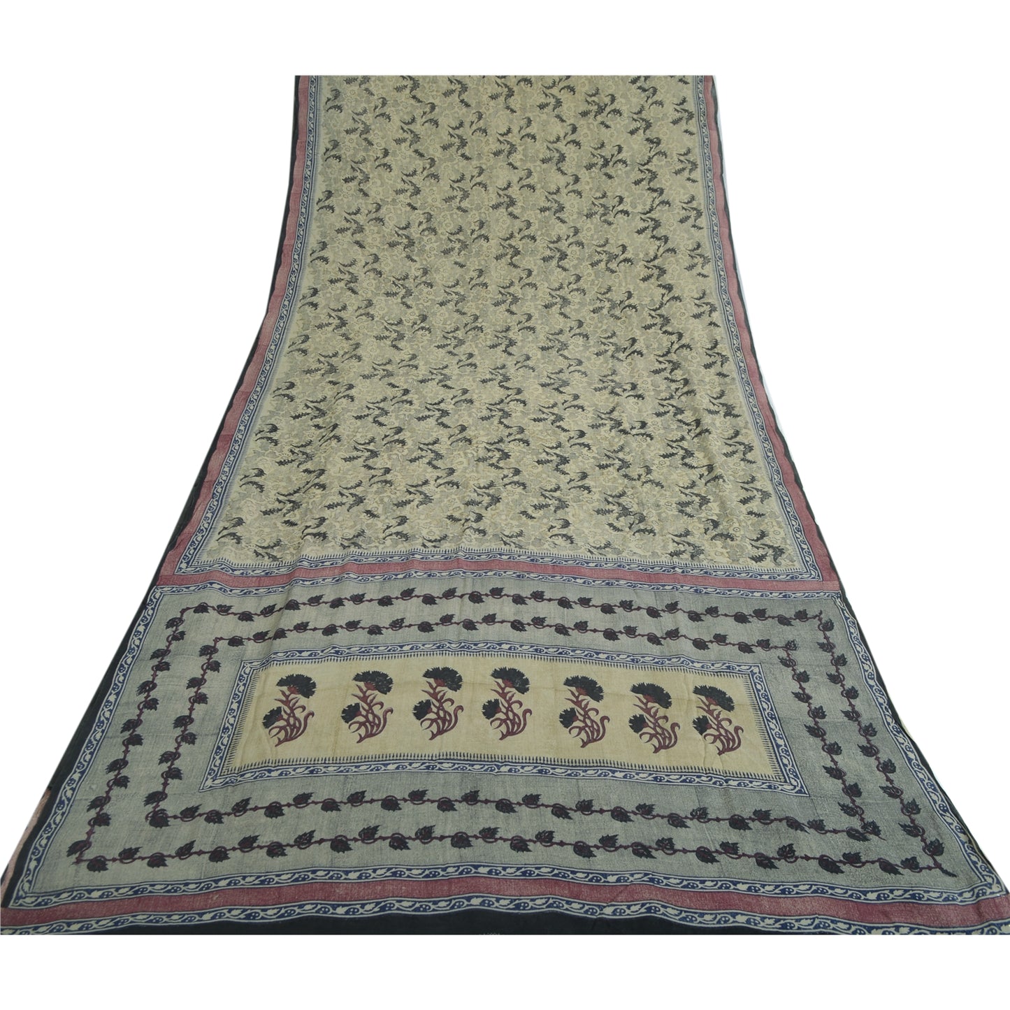 Sanskriti Vintage shade of Ivory Sarees Pure Georgette Printed Sari Craft Fabric
