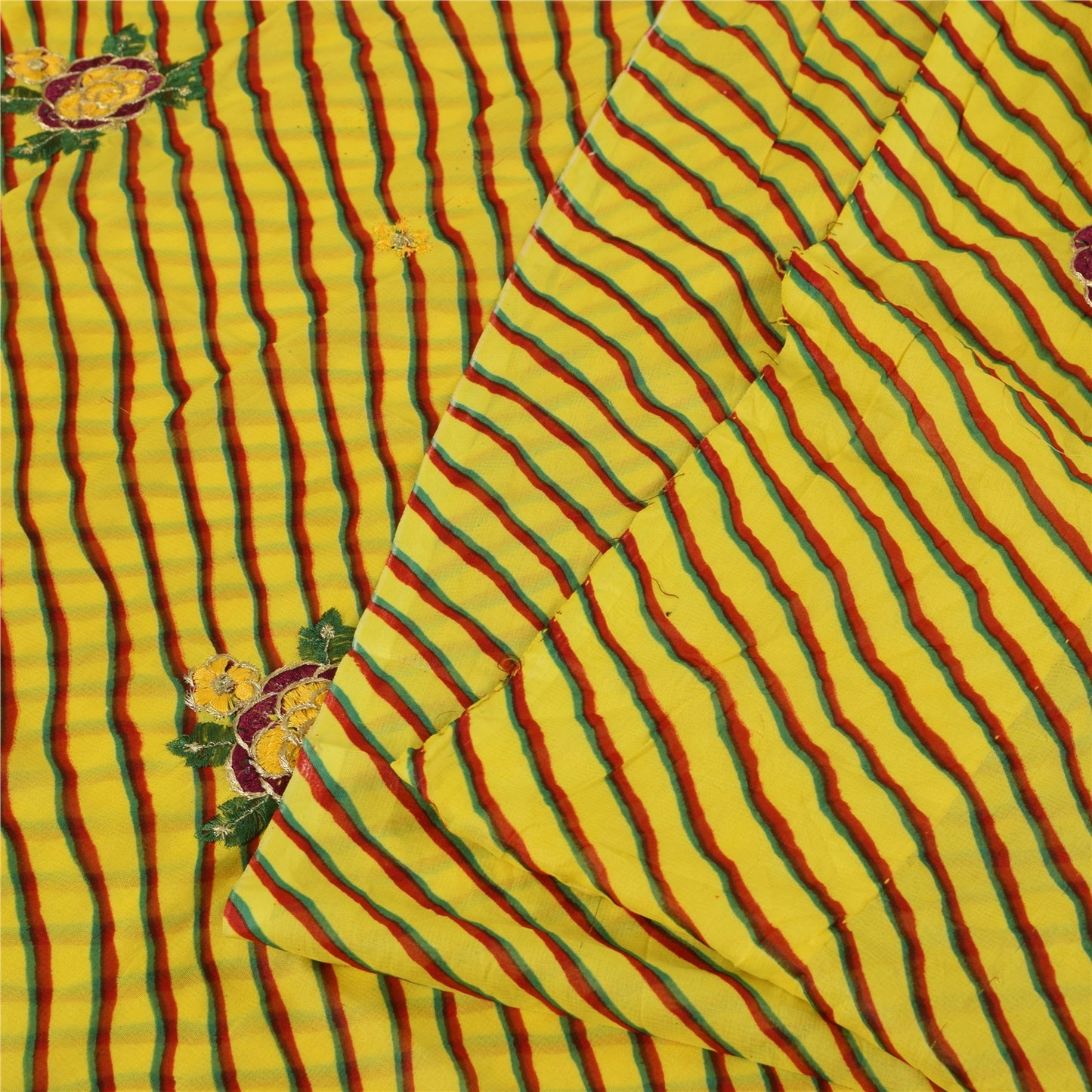 Sanskriti Vintage Blend Georgette Sarees Lemon Leheria Printed Sari Dress Fabric