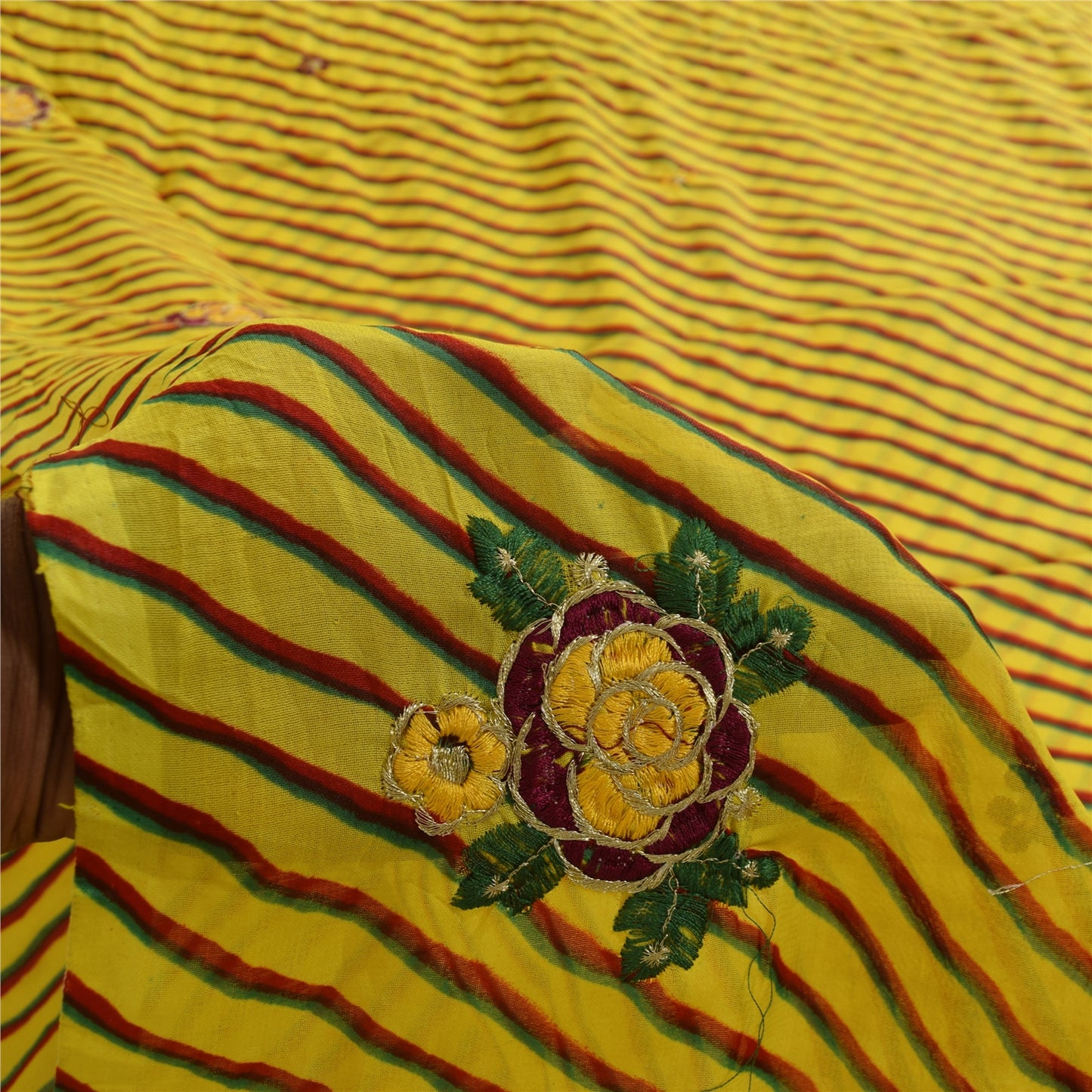 Sanskriti Vintage Blend Georgette Sarees Lemon Leheria Printed Sari Dress Fabric