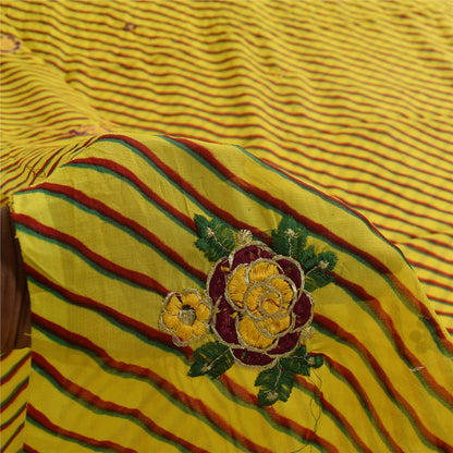 Sanskriti Vintage Blend Georgette Sarees Lemon Leheria Printed Sari Dress Fabric