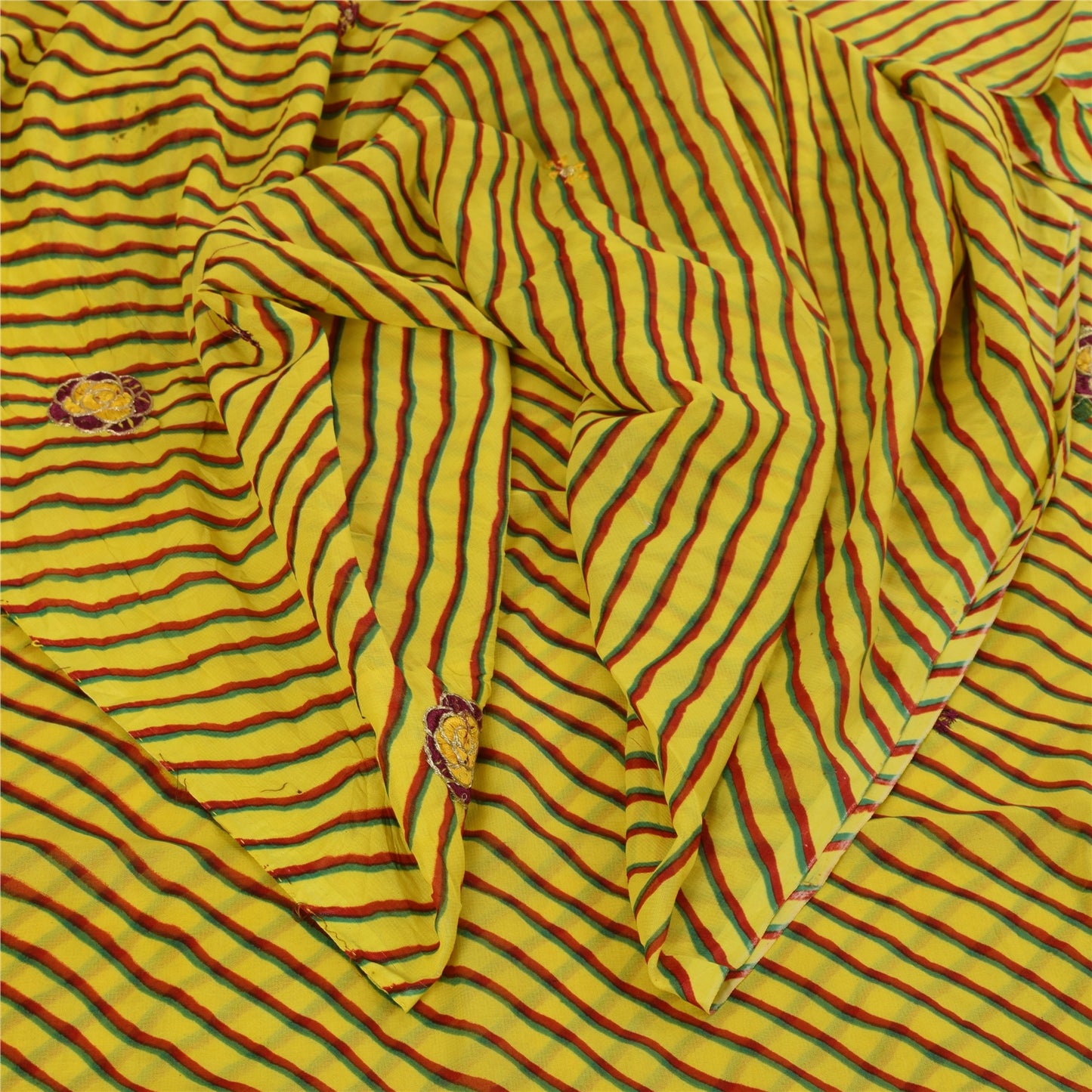 Sanskriti Vintage Blend Georgette Sarees Lemon Leheria Printed Sari Dress Fabric