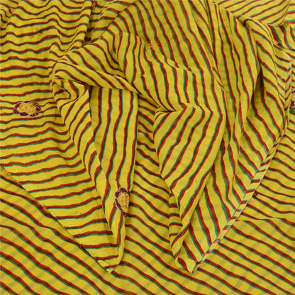 Sanskriti Vintage Blend Georgette Sarees Lemon Leheria Printed Sari Dress Fabric