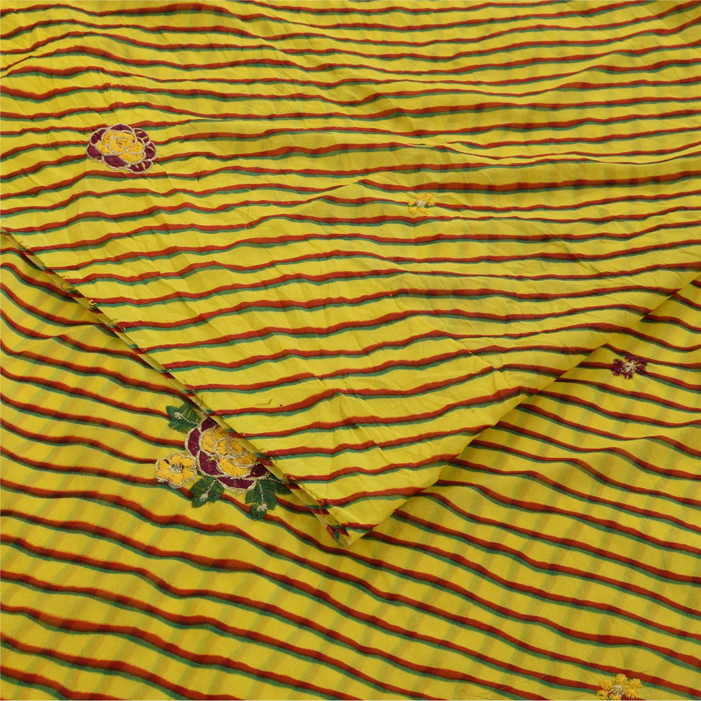 Sanskriti Vintage Blend Georgette Sarees Lemon Leheria Printed Sari Dress Fabric