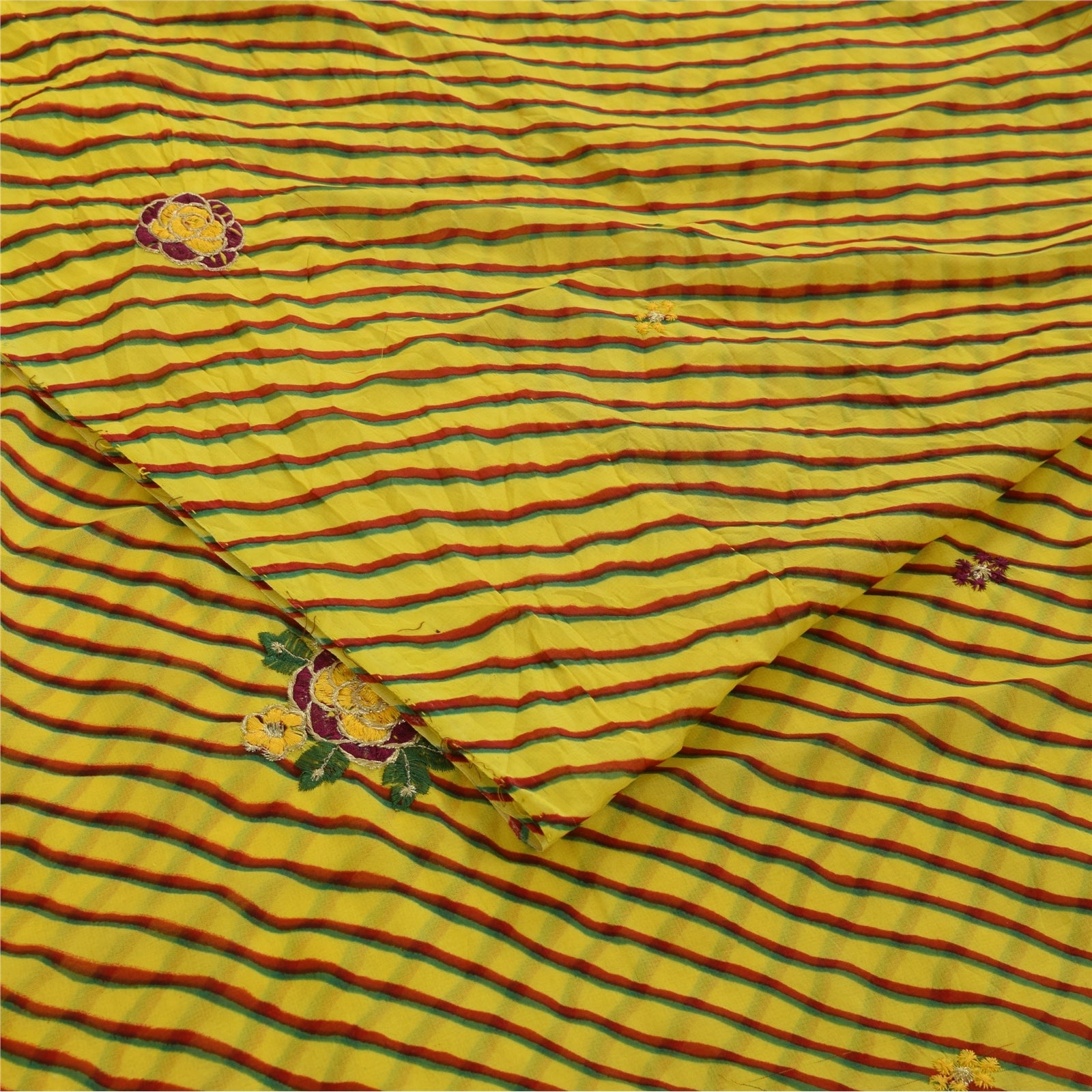 Sanskriti Vintage Blend Georgette Sarees Lemon Leheria Printed Sari Dress Fabric