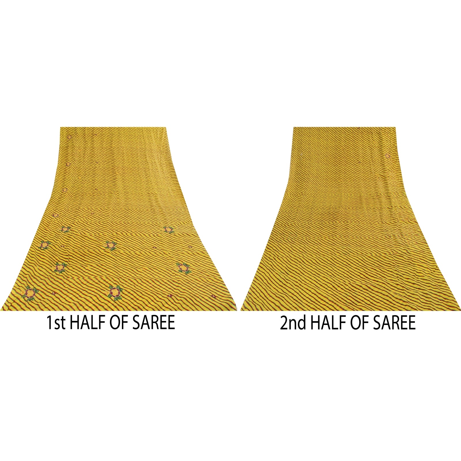 Sanskriti Vintage Blend Georgette Sarees Lemon Leheria Printed Sari Dress Fabric