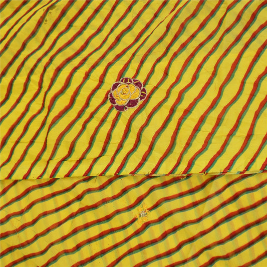 Sanskriti Vintage Blend Georgette Sarees Lemon Leheria Printed Sari Dress Fabric