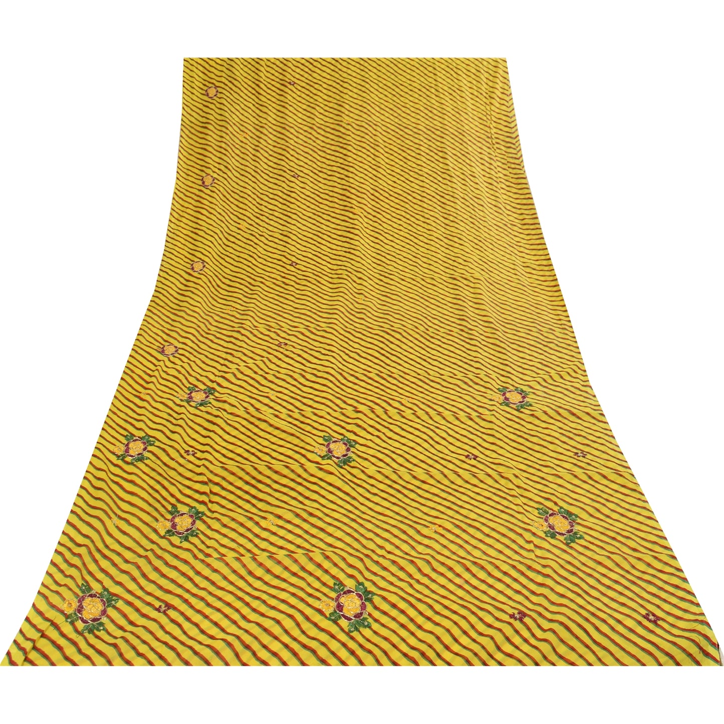 Sanskriti Vintage Blend Georgette Sarees Lemon Leheria Printed Sari Dress Fabric