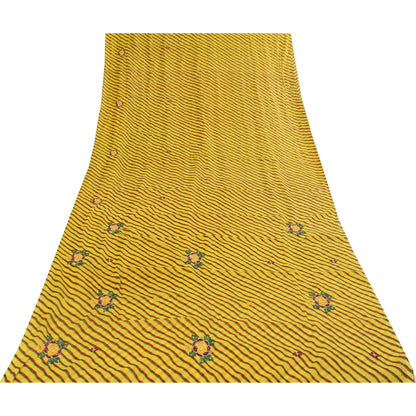 Sanskriti Vintage Blend Georgette Sarees Lemon Leheria Printed Sari Dress Fabric