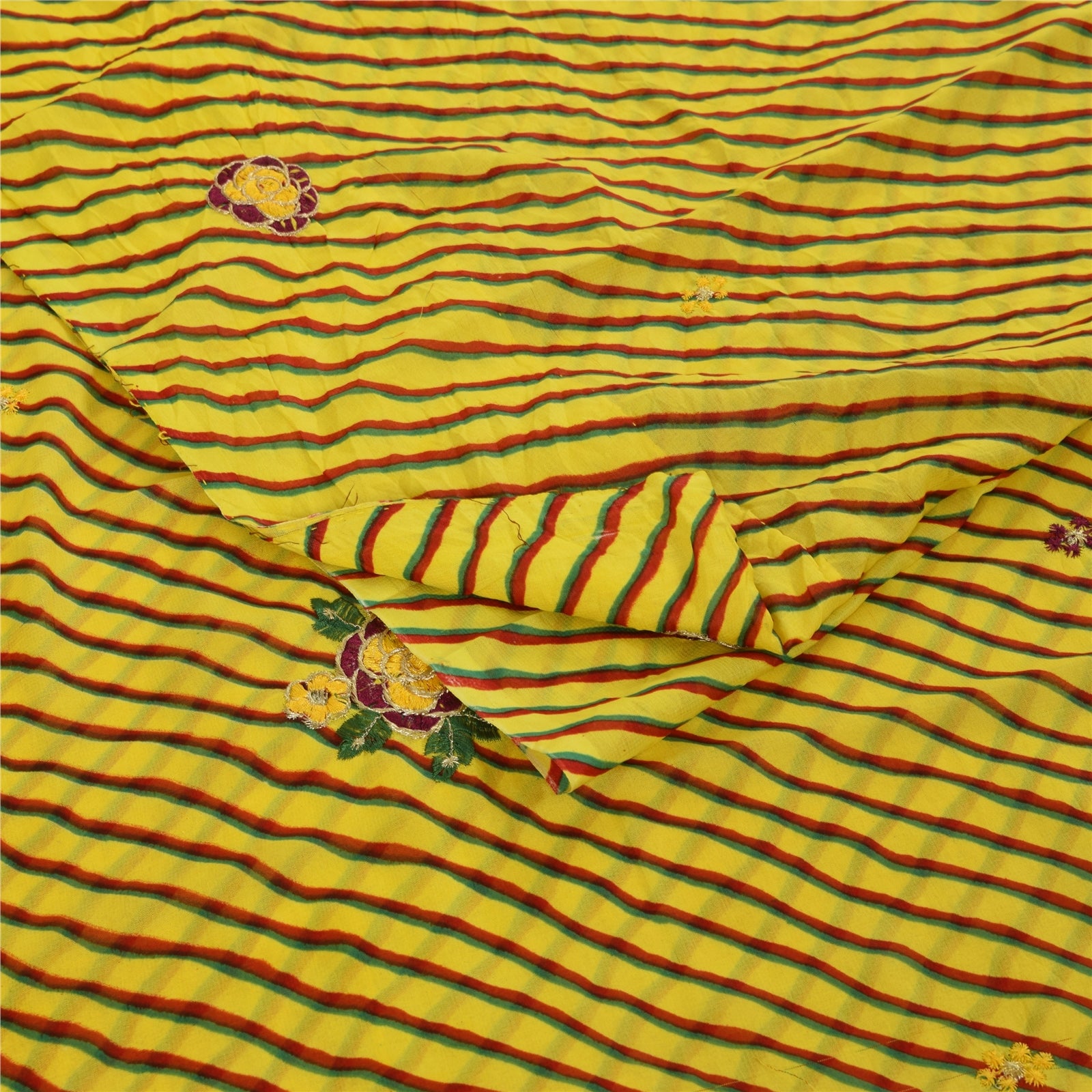 Sanskriti Vintage Blend Georgette Sarees Lemon Leheria Printed Sari Dress Fabric