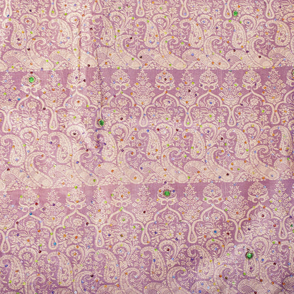 Sanskriti Vintage Saree Yellow-Purple Art Silk Hand Embroidery-Woven Fabric Sari