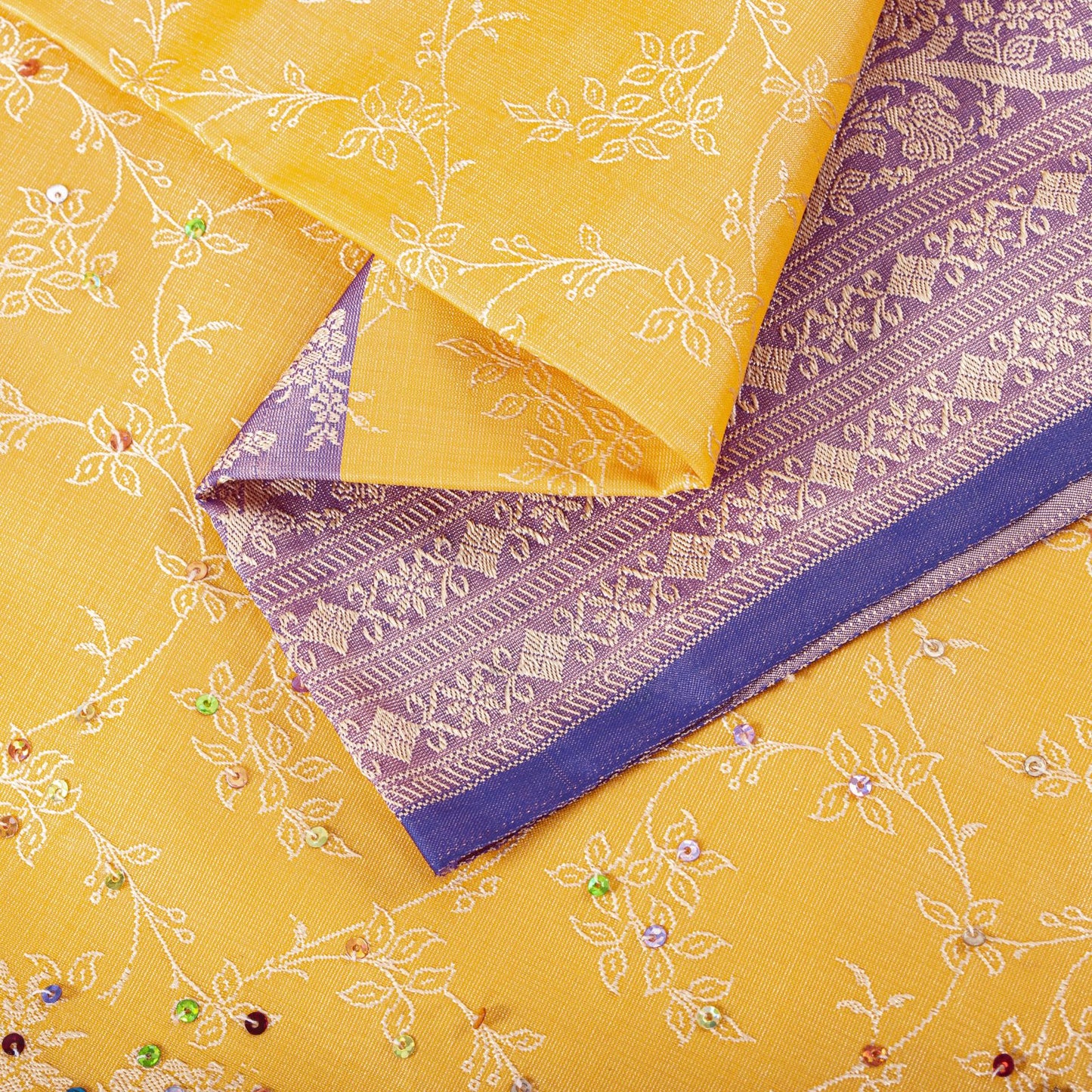 Sanskriti Vintage Saree Yellow-Purple Art Silk Hand Embroidery-Woven Fabric Sari