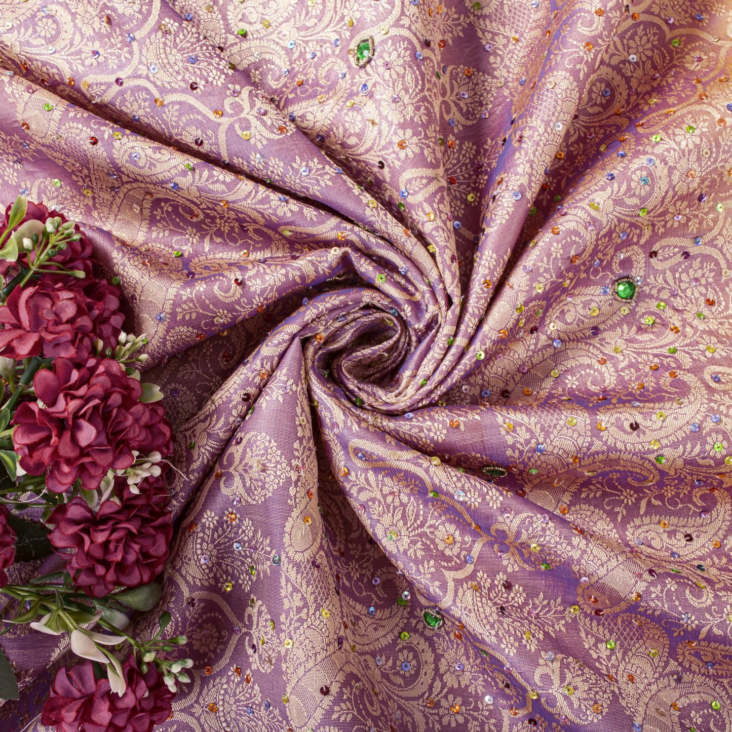 Sanskriti Vintage Saree Yellow-Purple Art Silk Hand Embroidery-Woven Fabric Sari