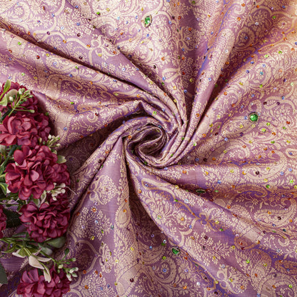 Sanskriti Vintage Saree Yellow-Purple Art Silk Hand Embroidery-Woven Fabric Sari