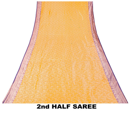 Sanskriti Vintage Saree Yellow-Purple Art Silk Hand Embroidery-Woven Fabric Sari