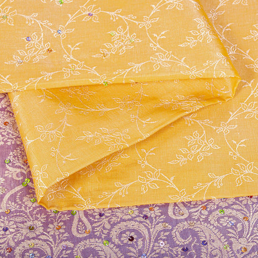 Sanskriti Vintage Saree Yellow-Purple Art Silk Hand Embroidery-Woven Fabric Sari
