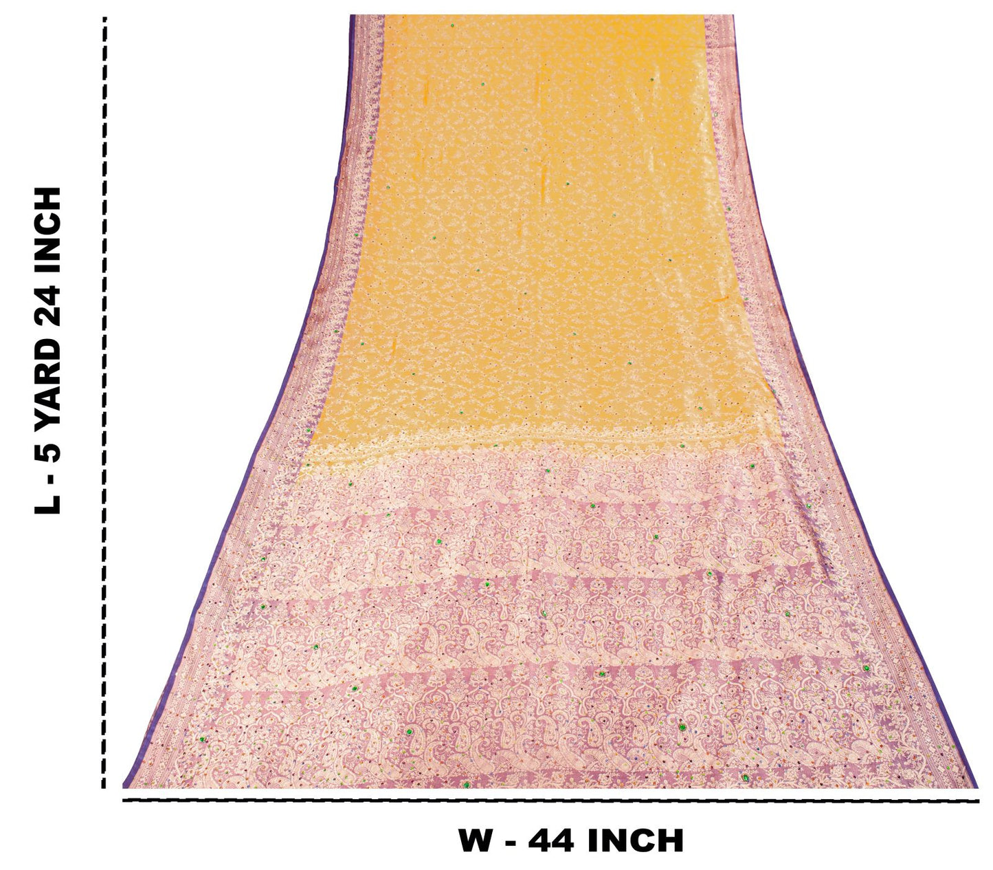 Sanskriti Vintage Saree Yellow-Purple Art Silk Hand Embroidery-Woven Fabric Sari