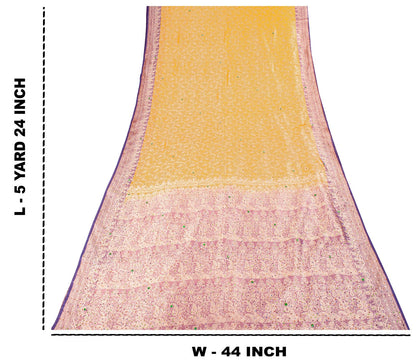 Sanskriti Vintage Saree Yellow-Purple Art Silk Hand Embroidery-Woven Fabric Sari