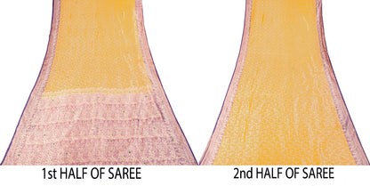Sanskriti Vintage Saree Yellow-Purple Art Silk Hand Embroidery-Woven Fabric Sari
