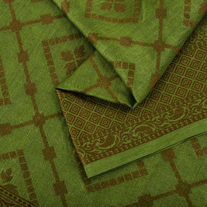 Sanskriti Vintage Saree Green 100% Pure Silk Woven Craft Fabric Bollywood Sari
