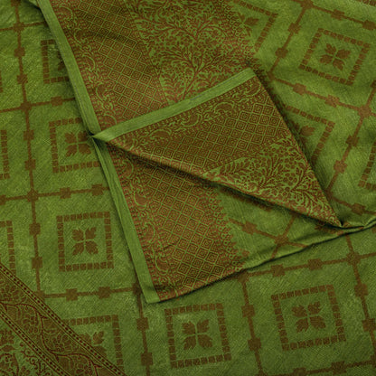 Sanskriti Vintage Saree Green 100% Pure Silk Woven Craft Fabric Bollywood Sari
