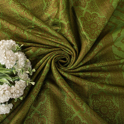 Sanskriti Vintage Saree Green 100% Pure Silk Woven Craft Fabric Bollywood Sari