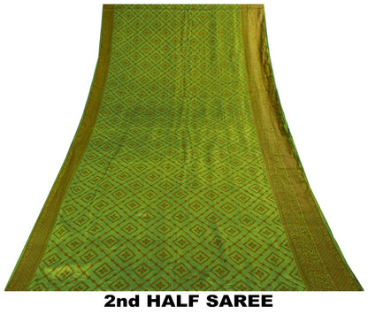 Sanskriti Vintage Saree Green 100% Pure Silk Woven Craft Fabric Bollywood Sari